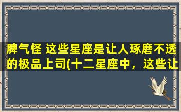 脾气怪 这些星座是让人琢磨不透的极品上司(十二星座中，这些让人琢磨不透的脾气怪上司，你被排进去了吗？)